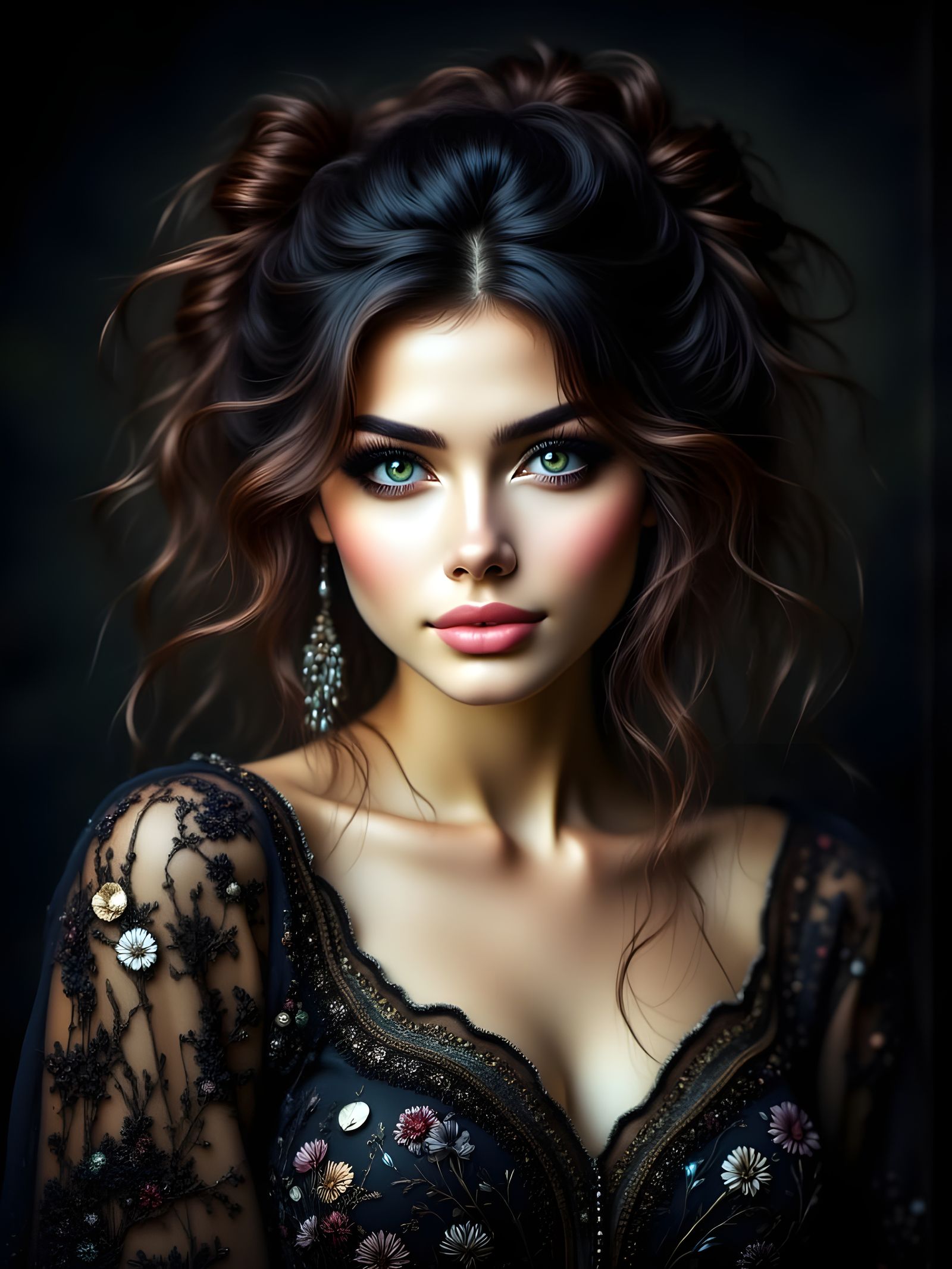 Ethereal Portrait of a Beautiful Brunette Woman in a Whimsic...