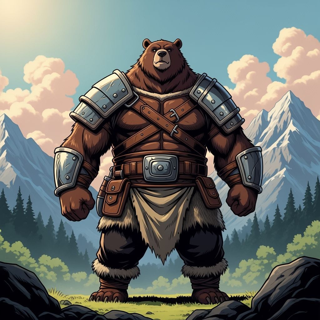 Bearfolk Warrior in Mountain Landscape