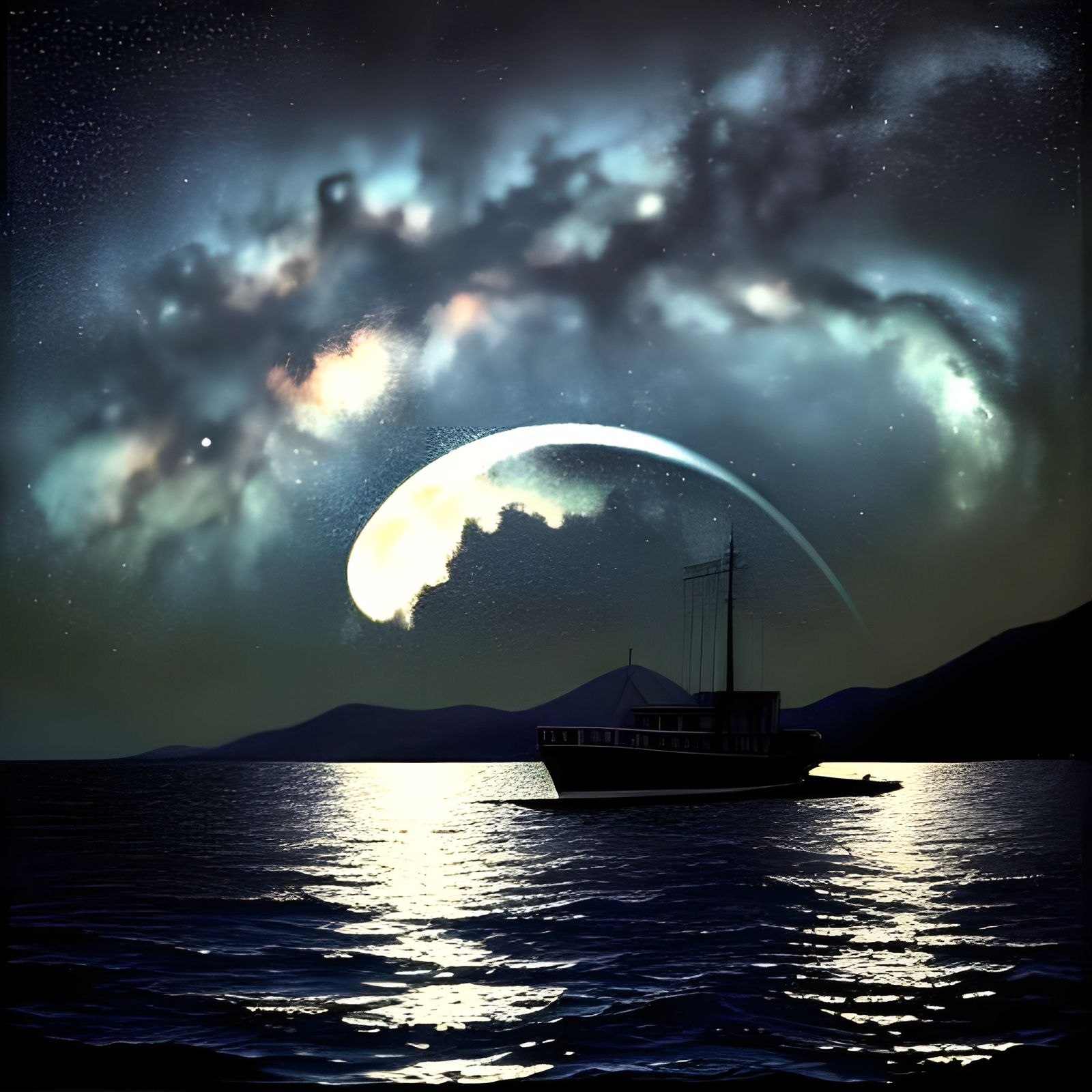 Man Contemplates Moonlit Cosmos Over Serene Lake