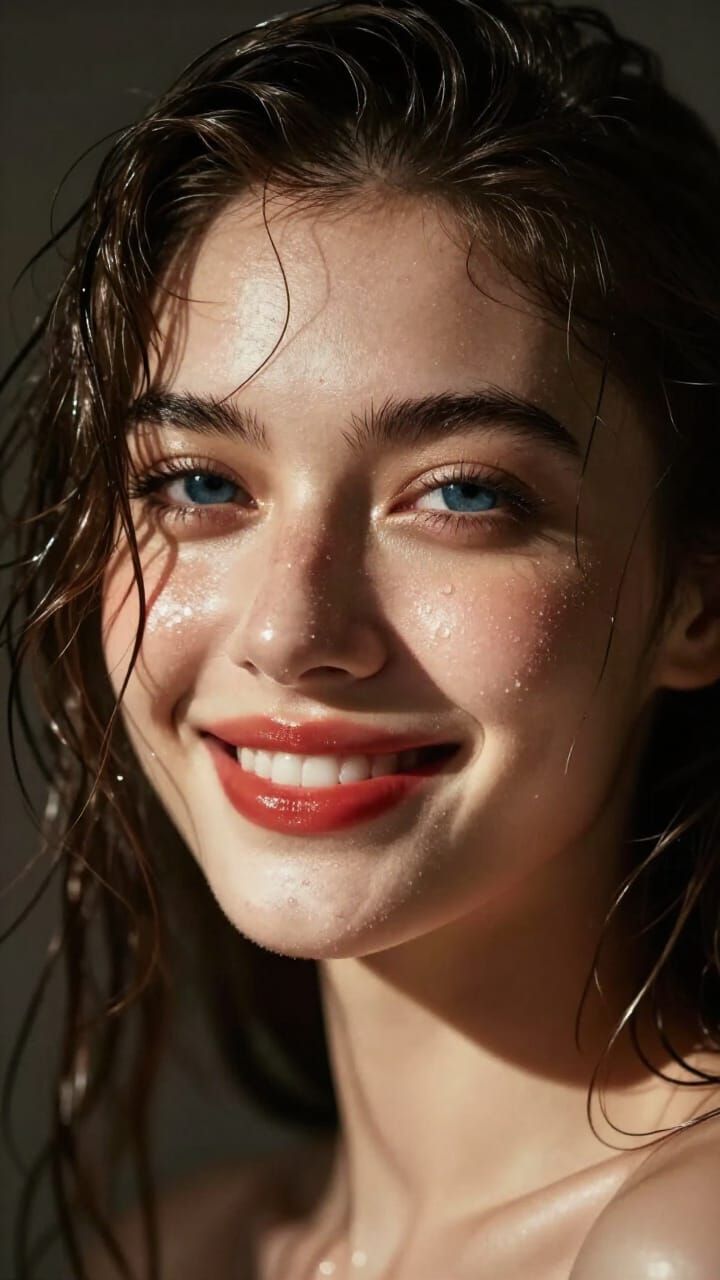 Close-Up Portrait of a Beautiful Woman with Wet Hair