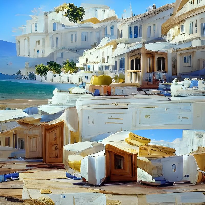 Greek Marble Architecture on Beach as Oil Painting