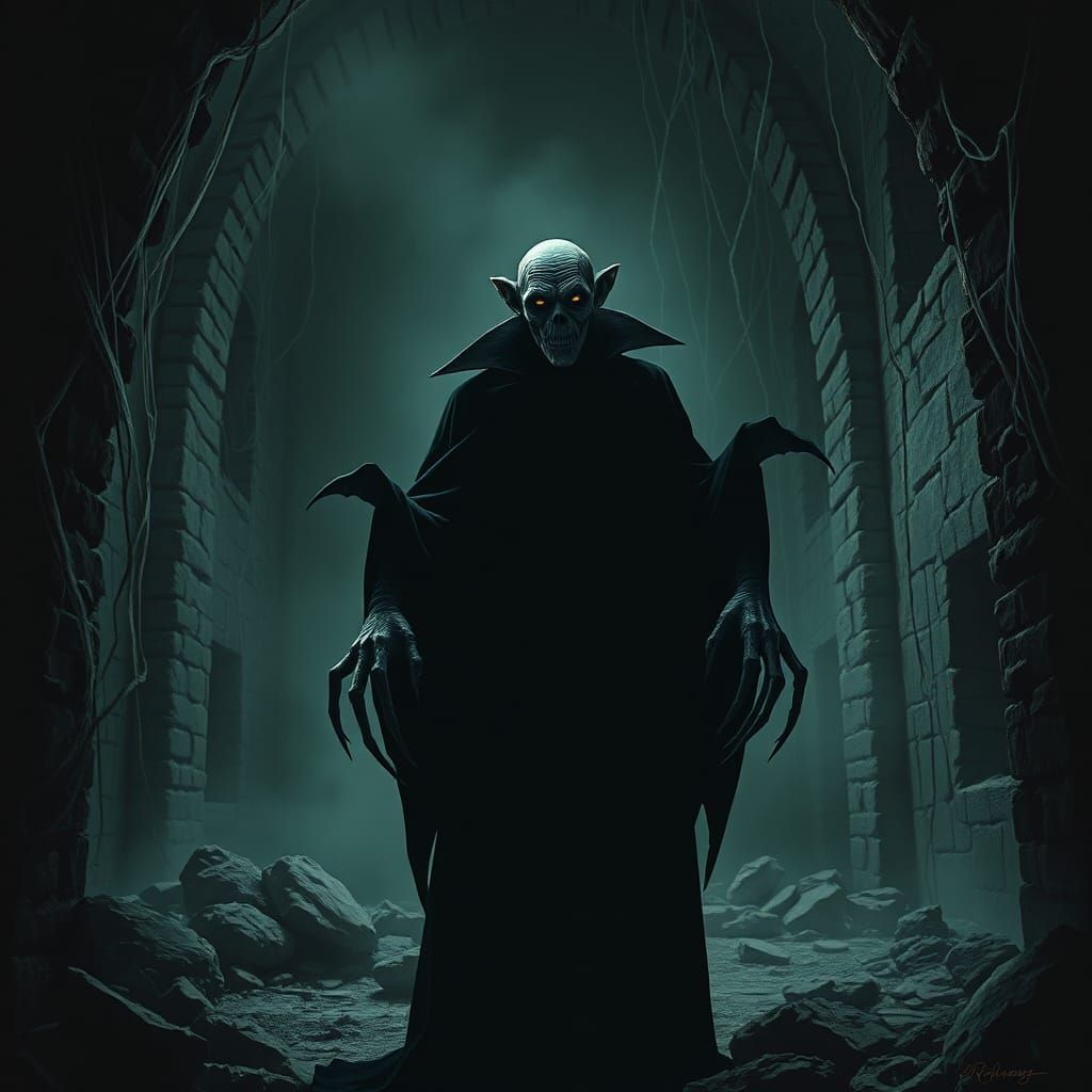 Haunting Count Orlok in Gothic Horror Scene