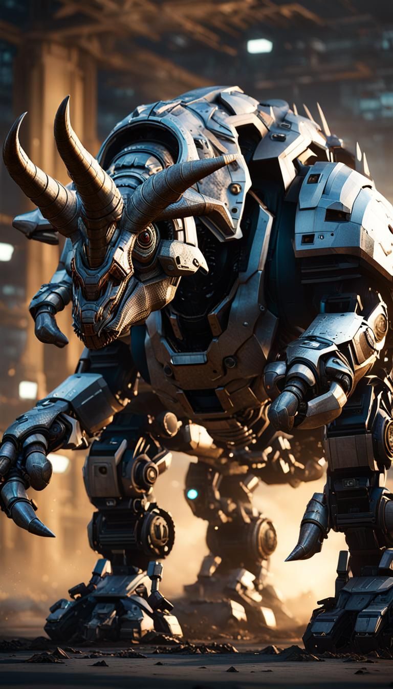 Epic 3D Triceratops Terminator Robot in Unreal Engine 5 Styl...
