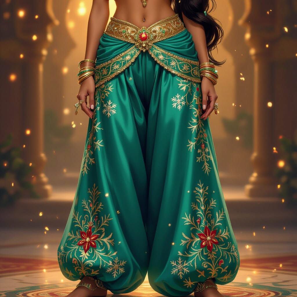 Princess Jasmine in Festive Christmas Harem Pants