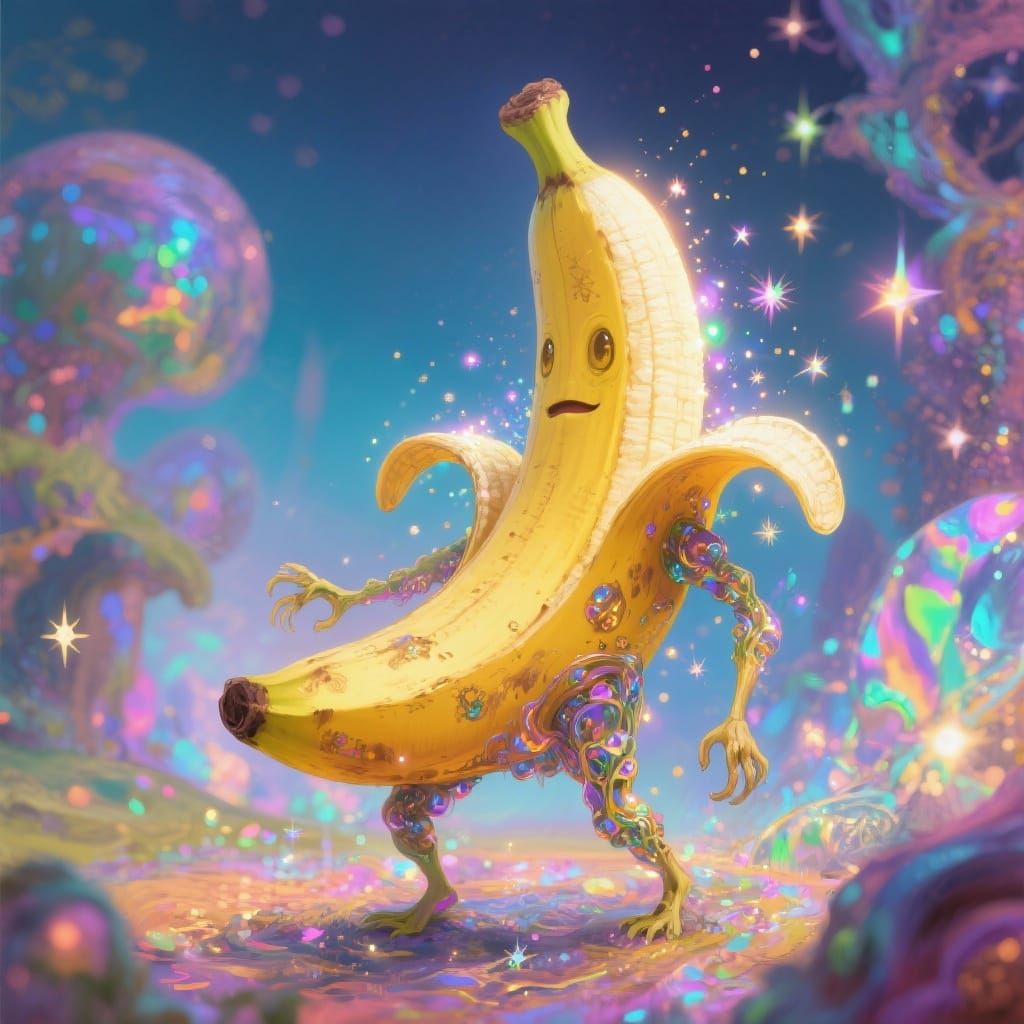 Whimsical Banana Creature in Surrealist Digital Painting
