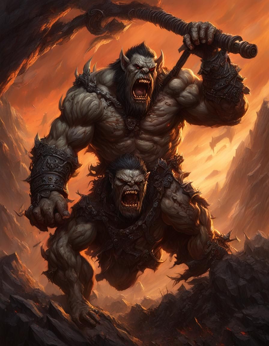 Enraged Orc Berserker Swings Warhammer in Epic Fantasy Illus...
