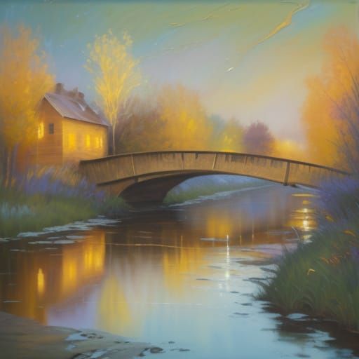 Moonlit Bridge in Expressive Neo-Impressionist Style