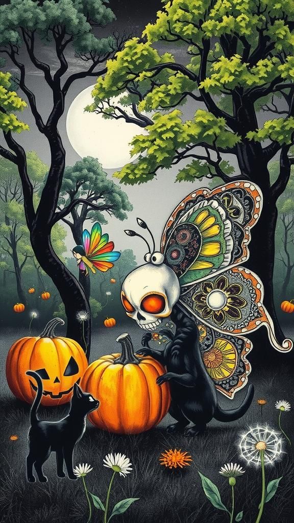 Surreal Halloween Sugar Skull Moth in Rayograph Style