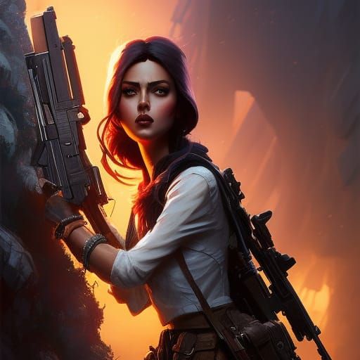 Barbie Doll with AK47 in Dark Fantasy Style