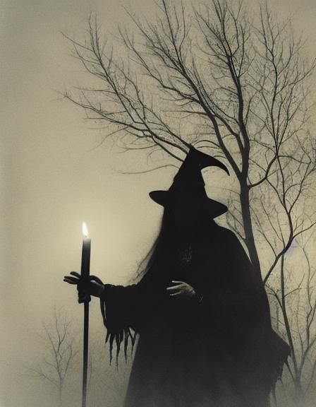 Eerie Salem Witch in Foggy New England Farm