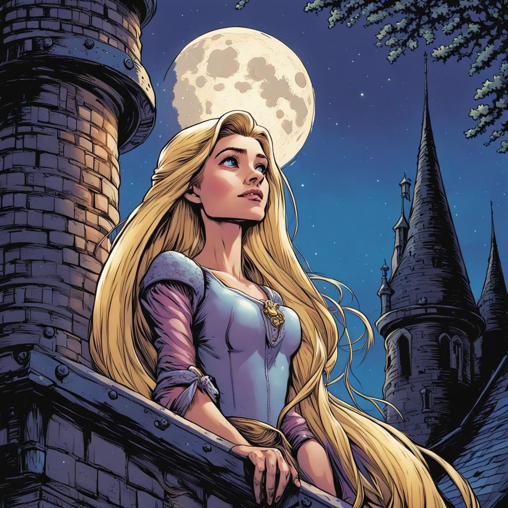 Rapunzel in Tower: Comic Book Art Style