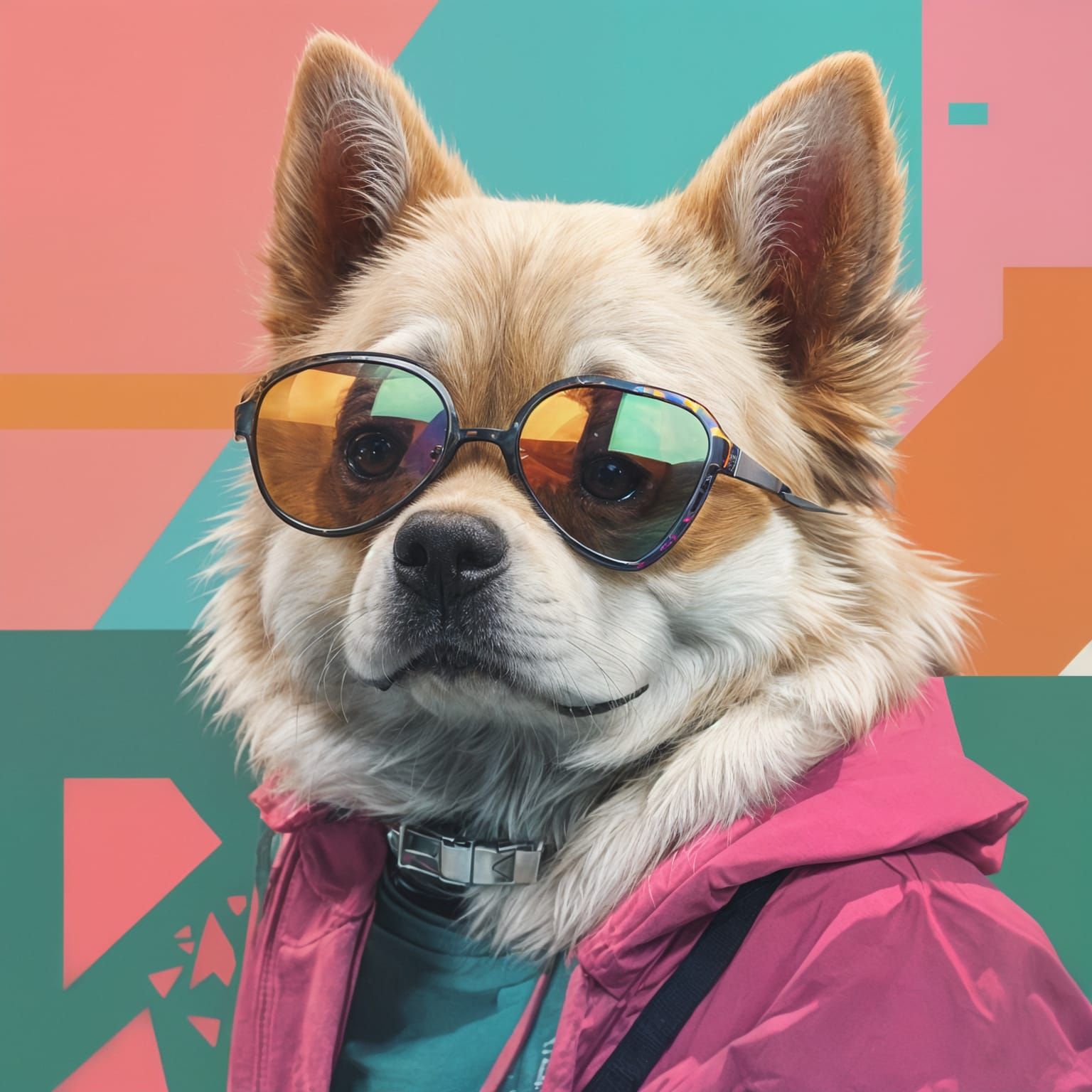 Surreal Meme Dog Wears Sunglasses in a Bold Graphic Scene