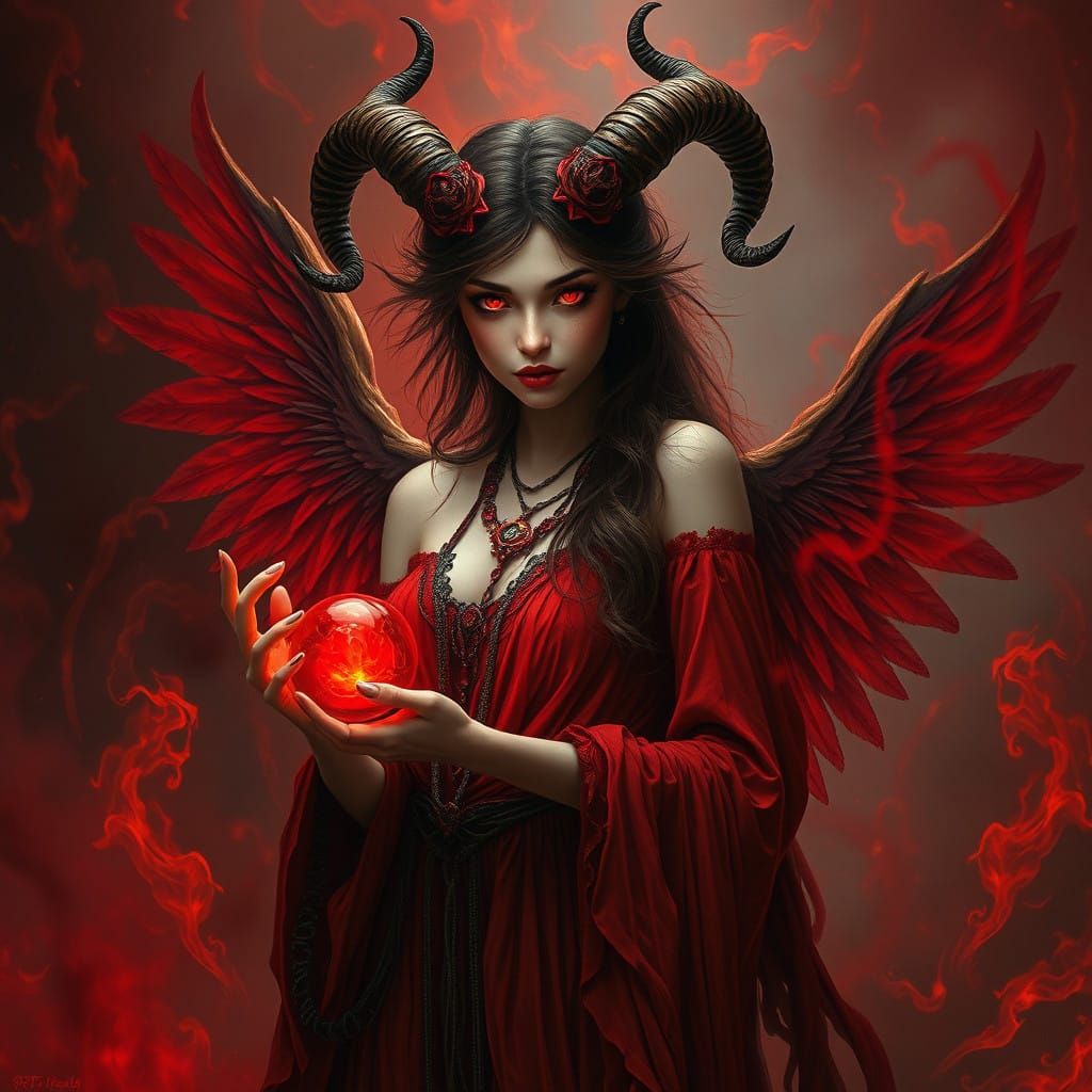 Mystical Gypsy Woman in Fiery, Hellish Realm