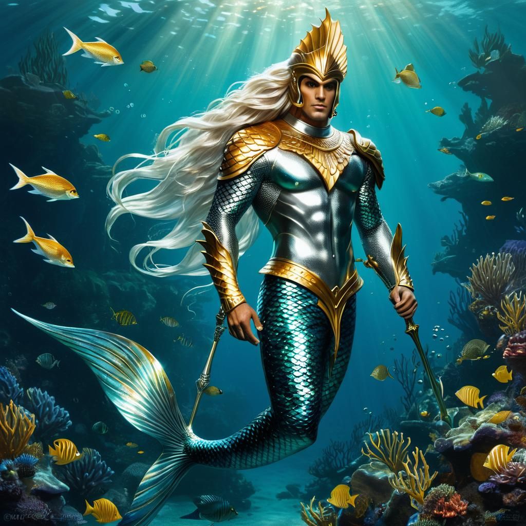 Merman Knight Portrait in Merman Art Style