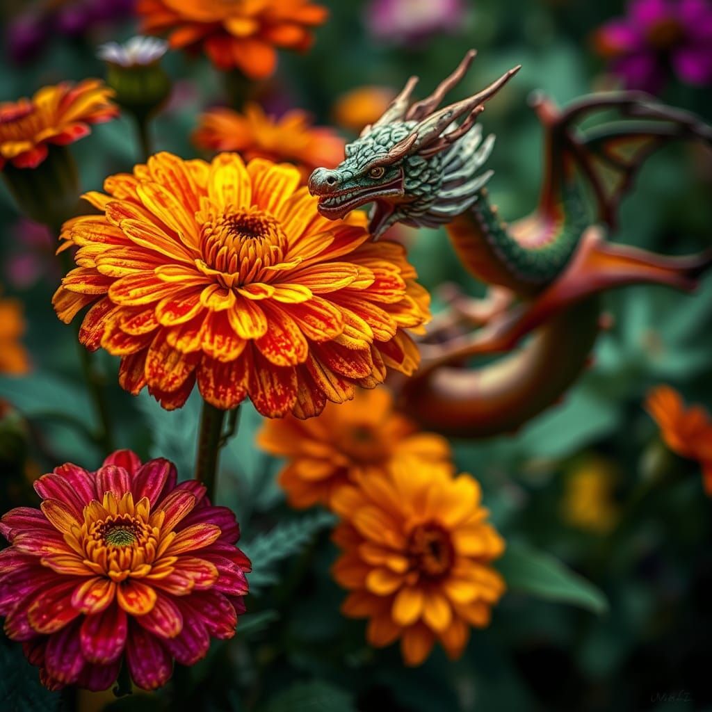 Zinnias and Roaring Dragon in Alcohol Ink