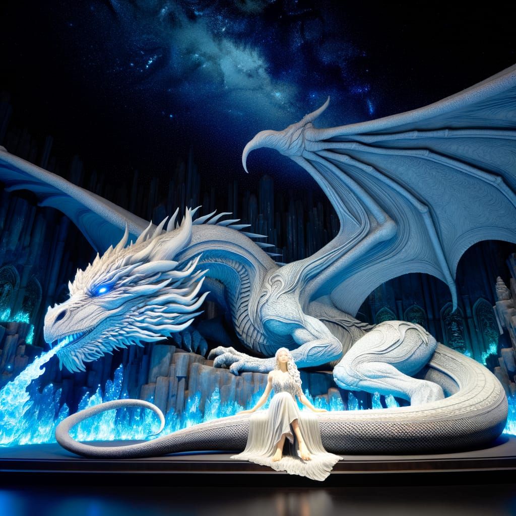 White Dragon and Beautiful Woman in Mystical Realm