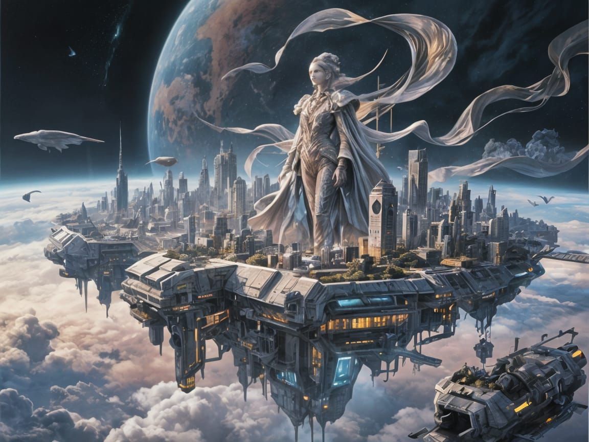 Surreal Futuristic City Above Gas Giant