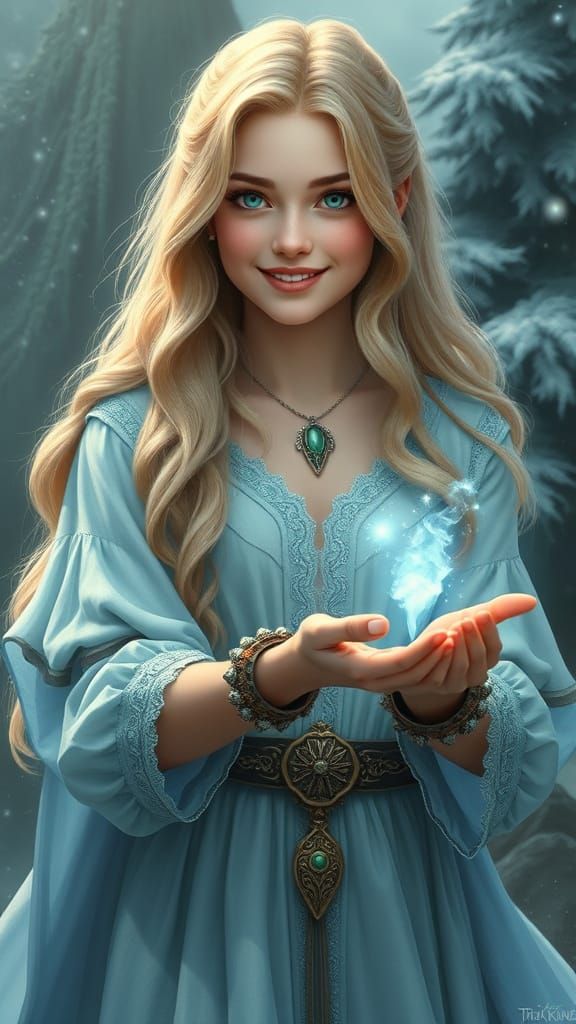 Ethereal Norse Goddess in Magical School Setting