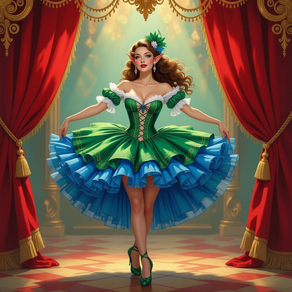 Elf CanCan Dancer at Moulin Rouge in Fantasy Oil Painting St...