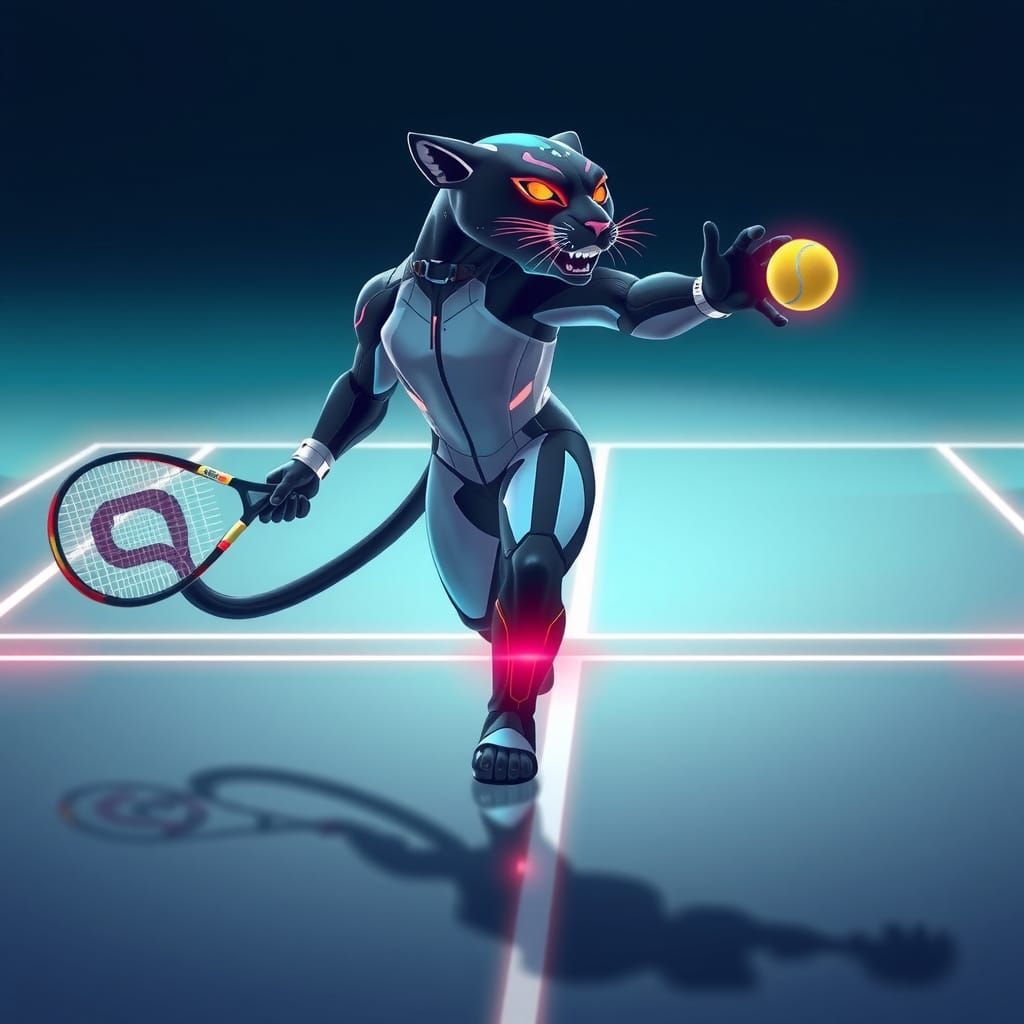 Futuristic Panther Returns Serve on Holographic Court