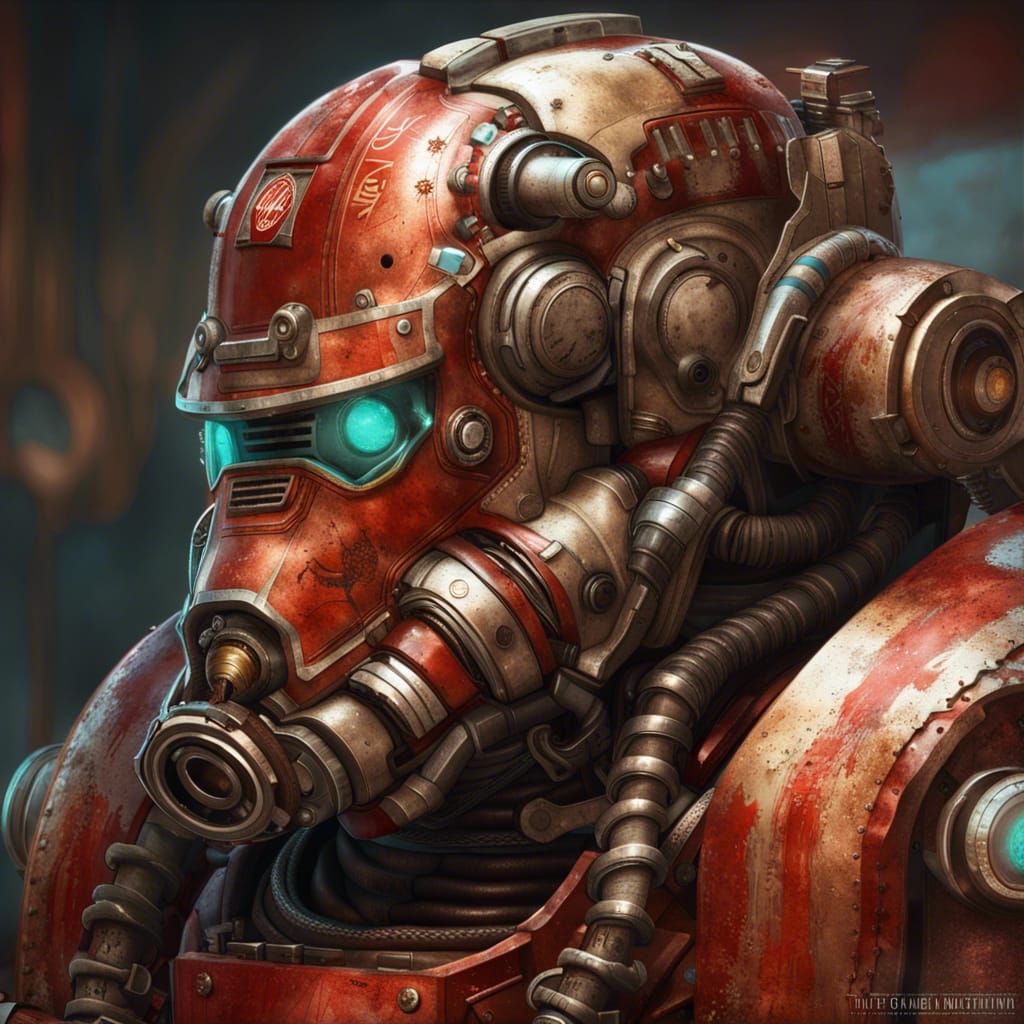 Nuka Cola Power Armor Portrait, Detailed Digital Art