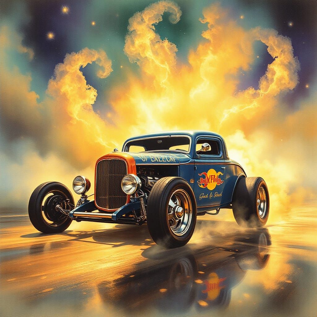 Chrome Hot Rod Speeds Through Enchanted Fantasy Realm