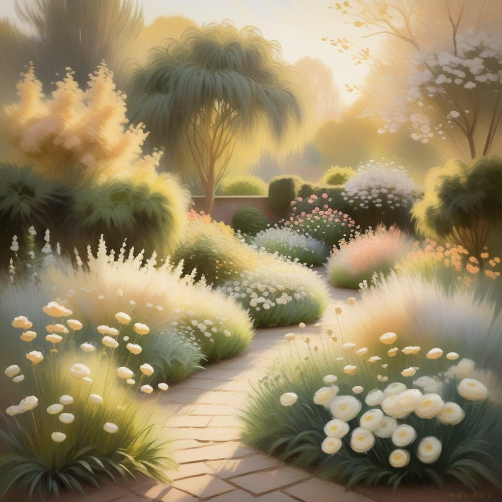 Impressionist Garden Scene in Golden Light