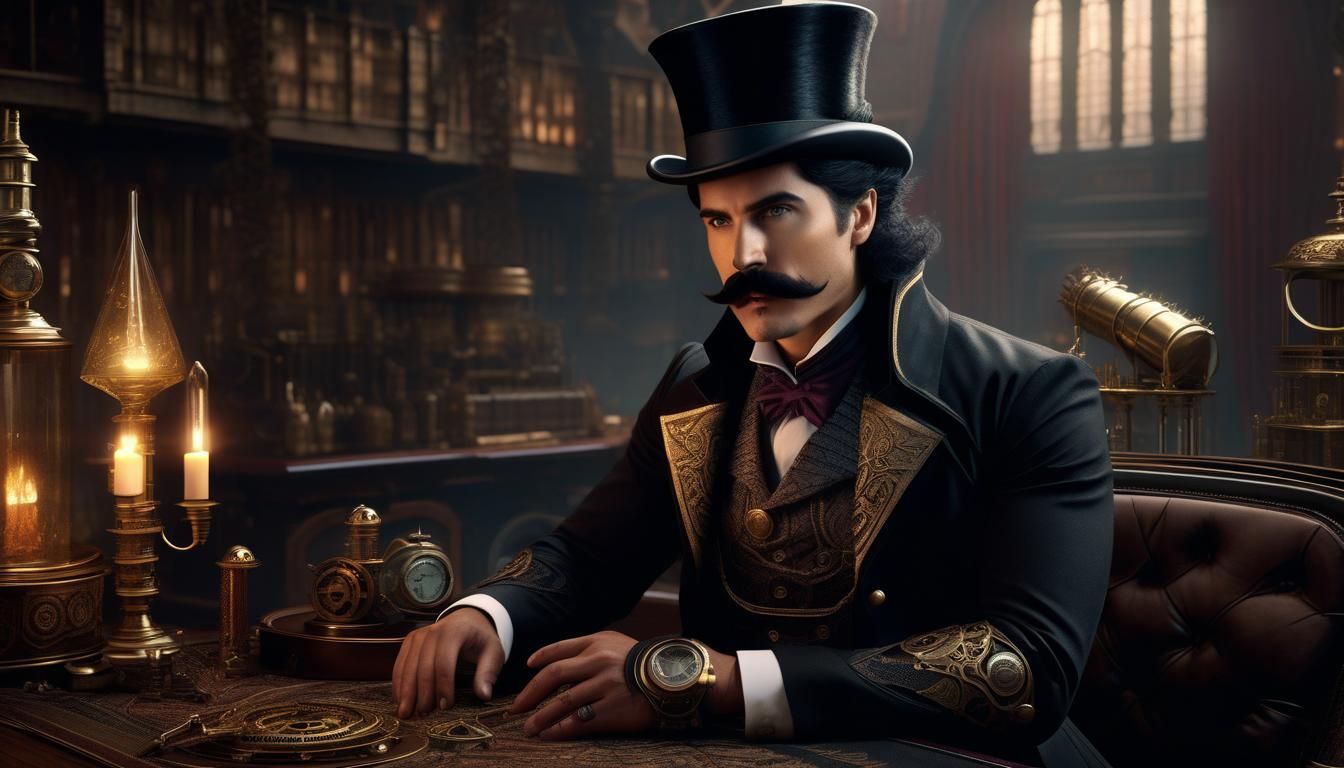 Steampunk Magician in Detailed Digital Matte Painting
