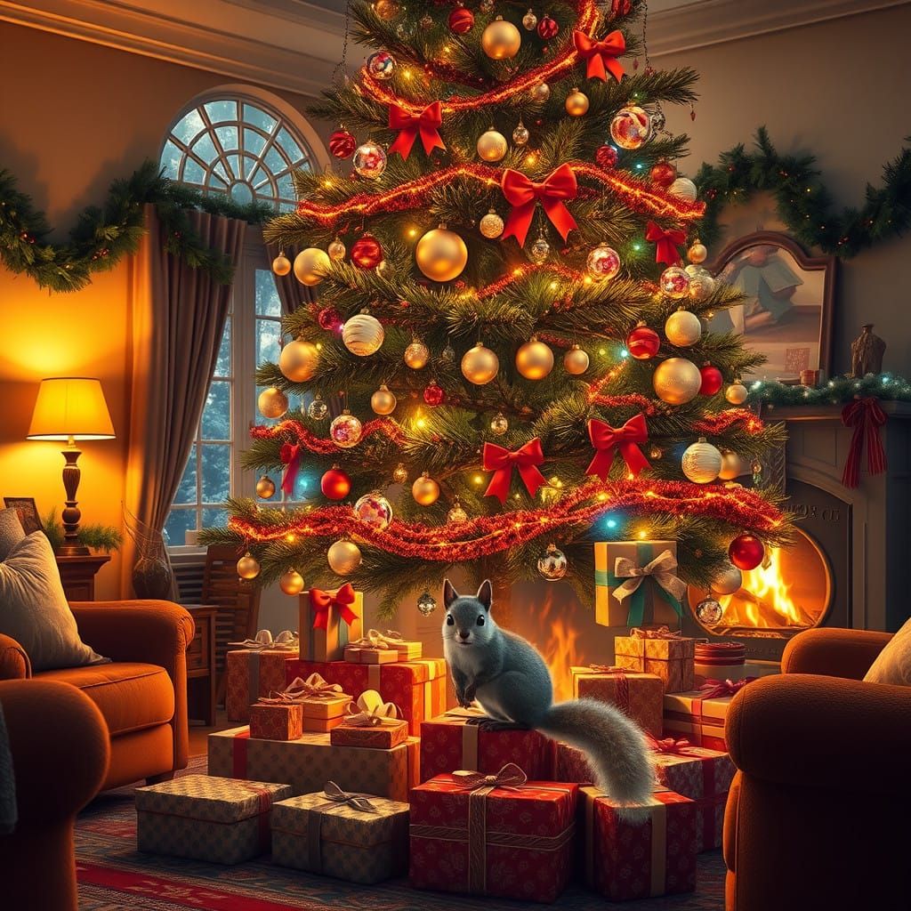 Majestic Christmas Tree in Warm Winter Wonderland