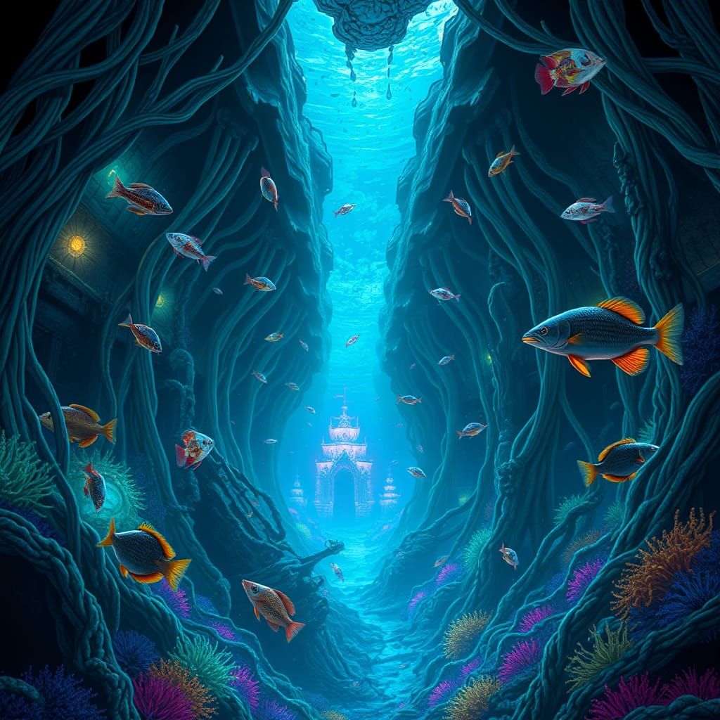 Neon Underwater Trench Inspired by Dark Fantasy