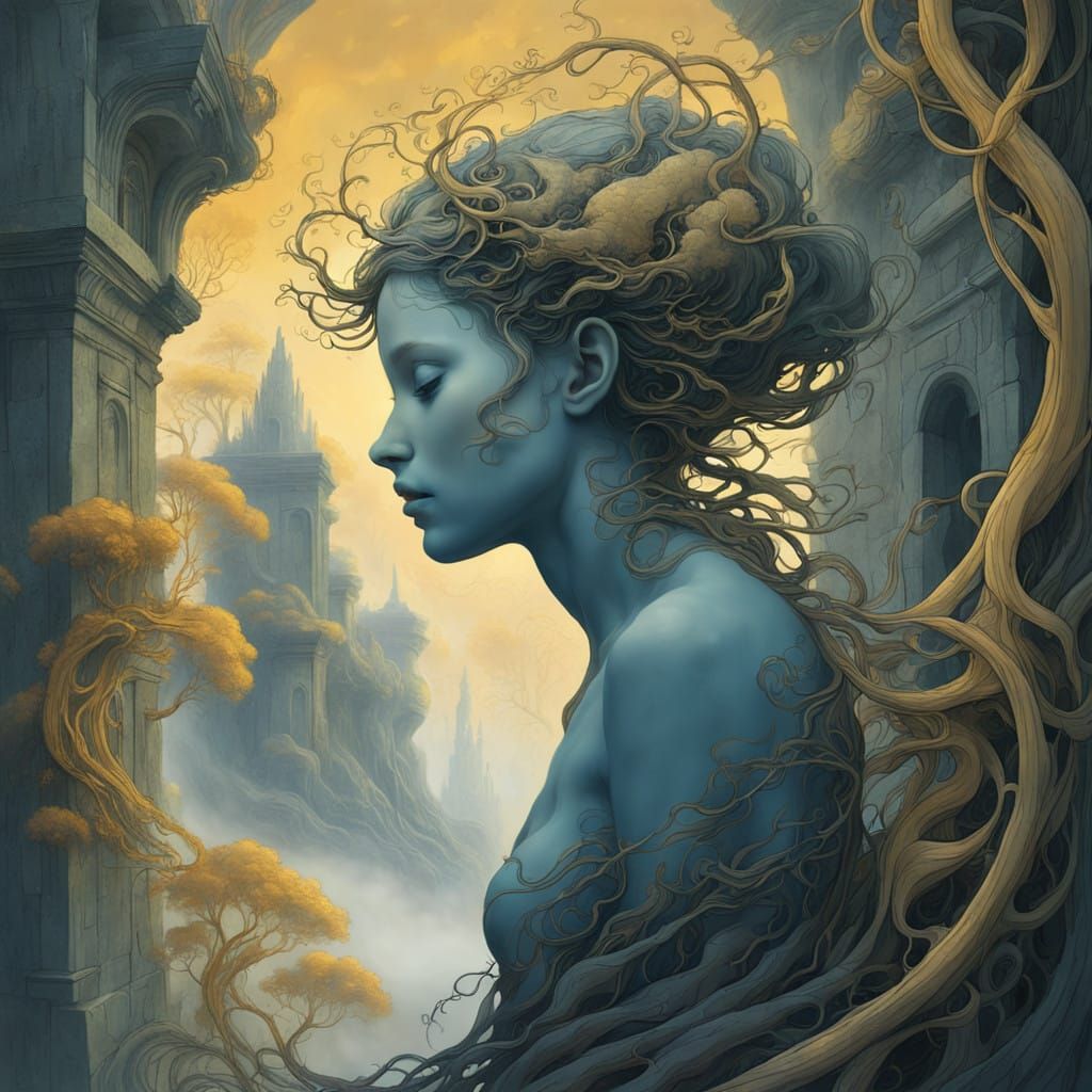 Contemplative Figure Lost in Surreal Landscape