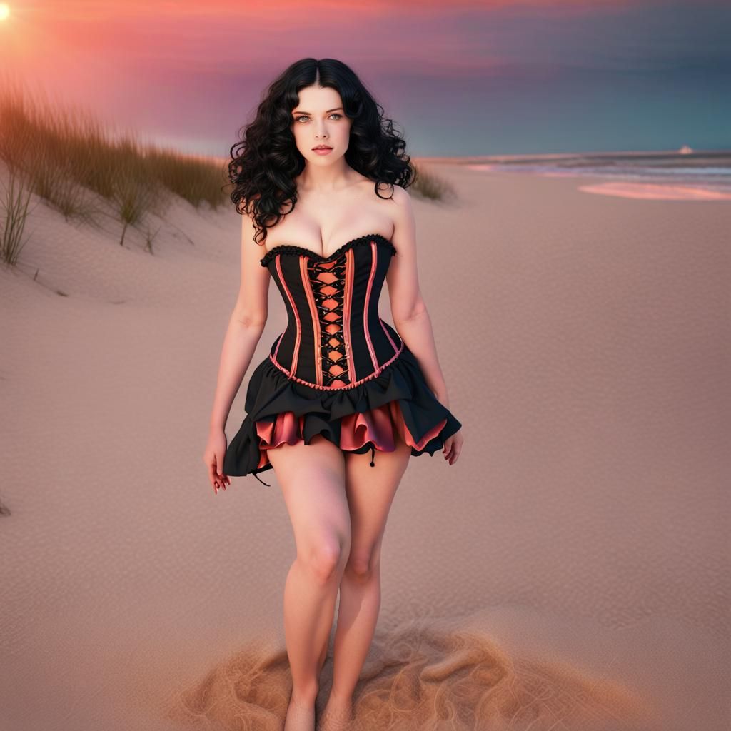 Summer Witch on Beach at Sunset: Fantasy Art