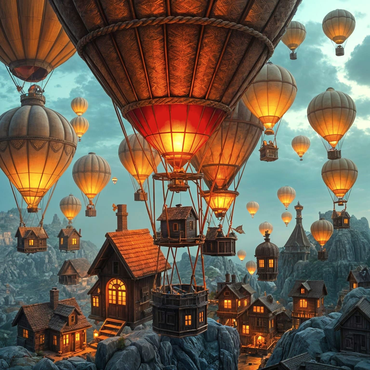 Whimsical Hot Air Balloon Village in 8K