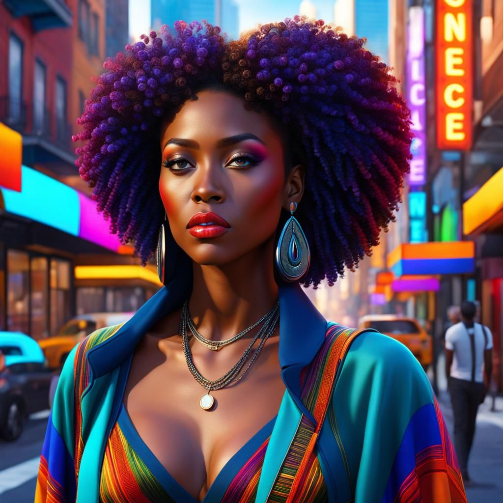 Beautiful African American Woman in Cityscape Illustration