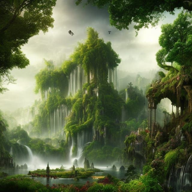 Epic Garden of Eden Digital Matte Painting