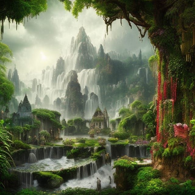 Lush Garden of Eden Digital Matte Painting