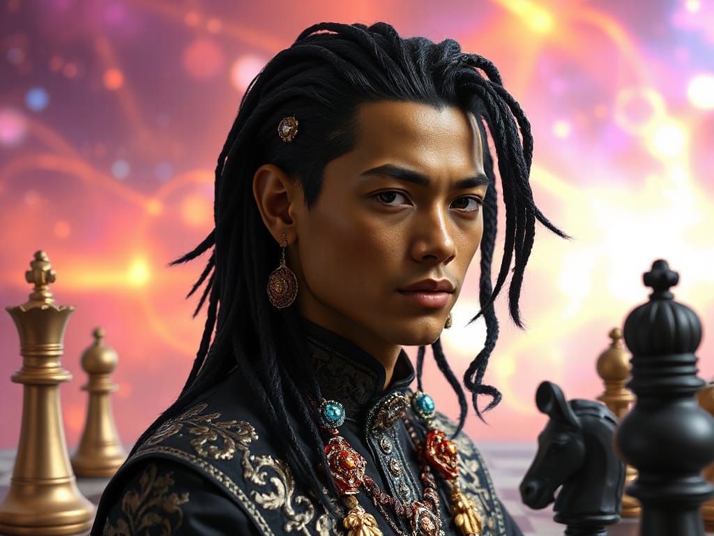 Digital Artwork of a Chess Piece Figure in Vibrant Cosmic Co...