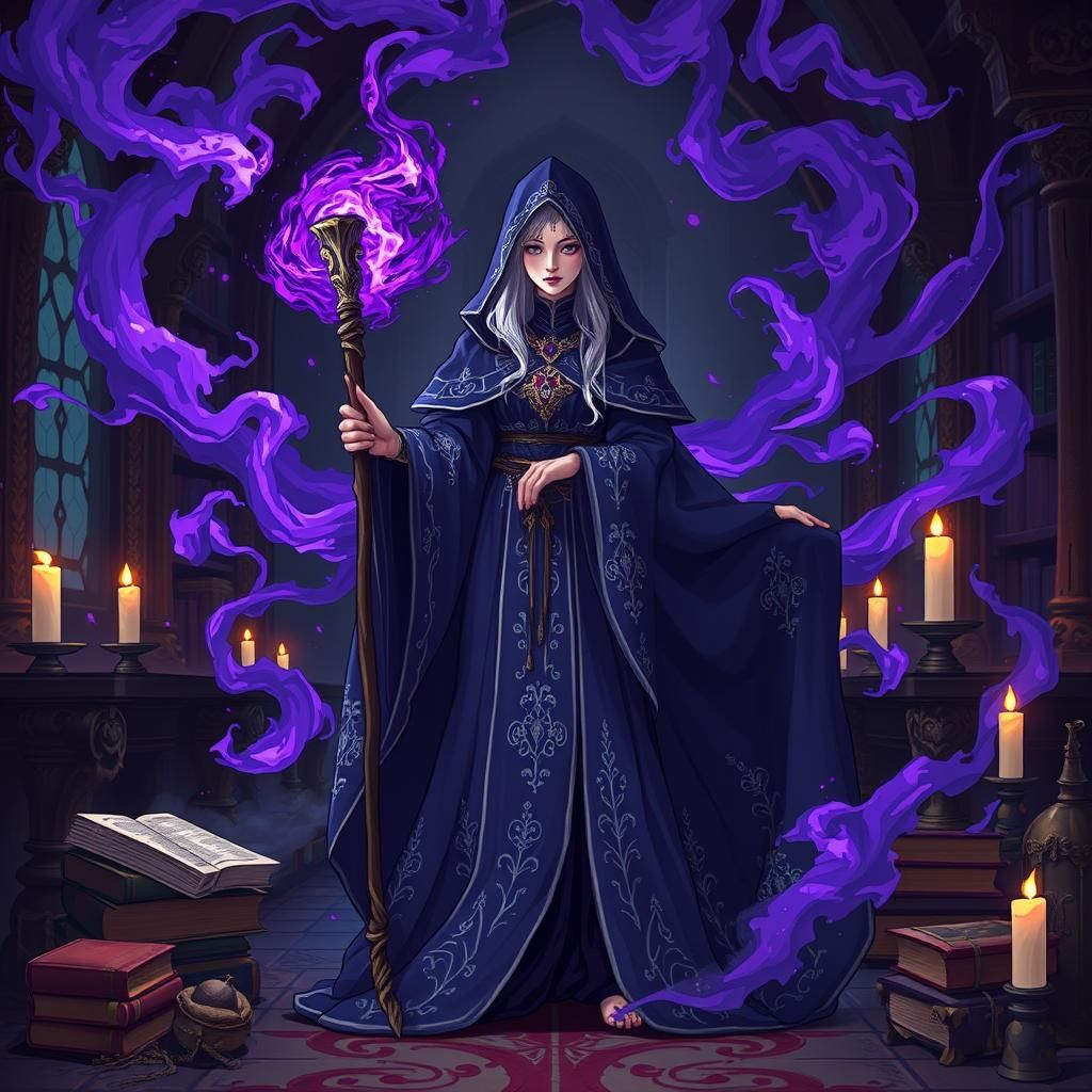 Mystical Sorceress in Pixel Art Style