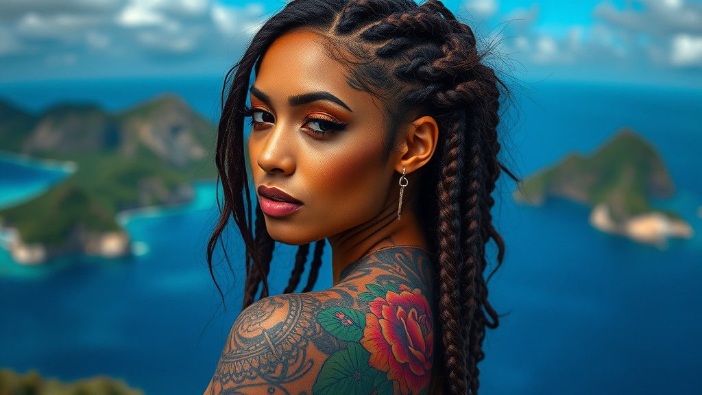 Latina with Tattoos and Braids in Digital Art Style