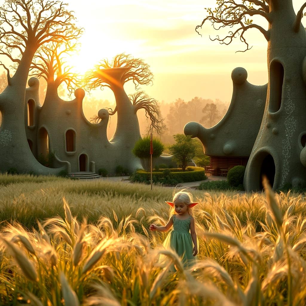 Troll Baby and Elven Child in Ethereal Landscape