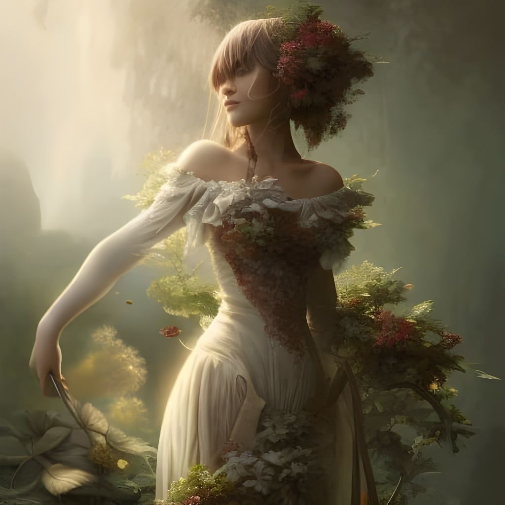 Rococo Girl with Bouquet: Digital Illustration