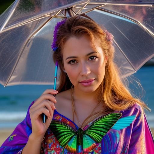 Woman Singing to Hummingbird in Storm, Digital Art