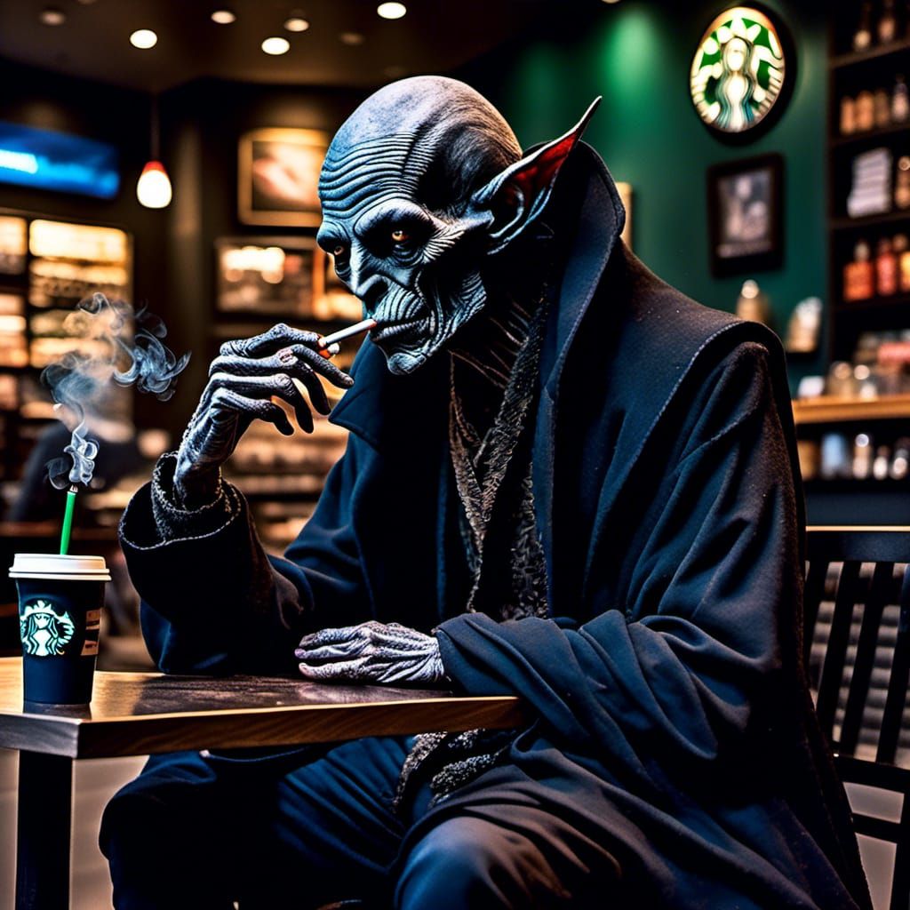 Nosferatu Contemplates Existence at Starbucks: Hyperreal