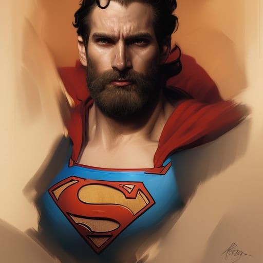 Bearded Superman Portrait in Art Nouveau Style