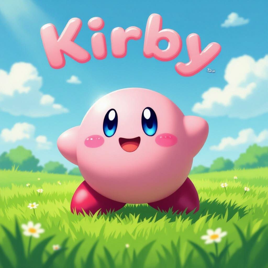 Joyful Kirby in a Sunny Game Art Style Field