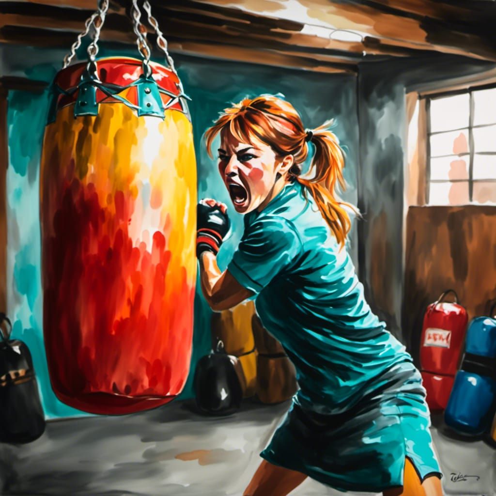 Cathartic Punch in Vivid Ink Wash Style