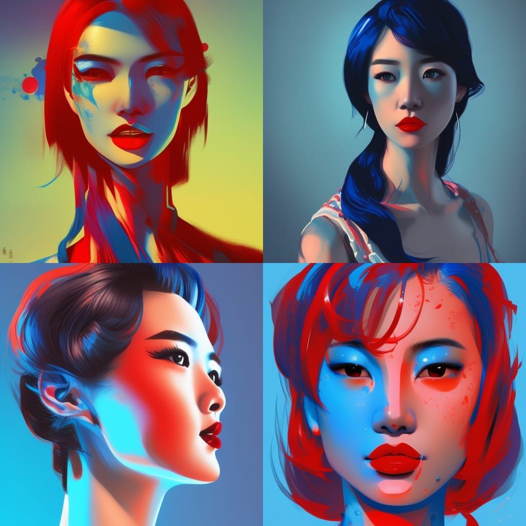 Pop Art Portrait of Chinese Woman with Bob Hair
