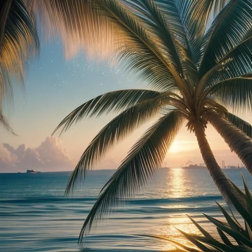 A highly detailed, realistic depiction of a shimmering islan...