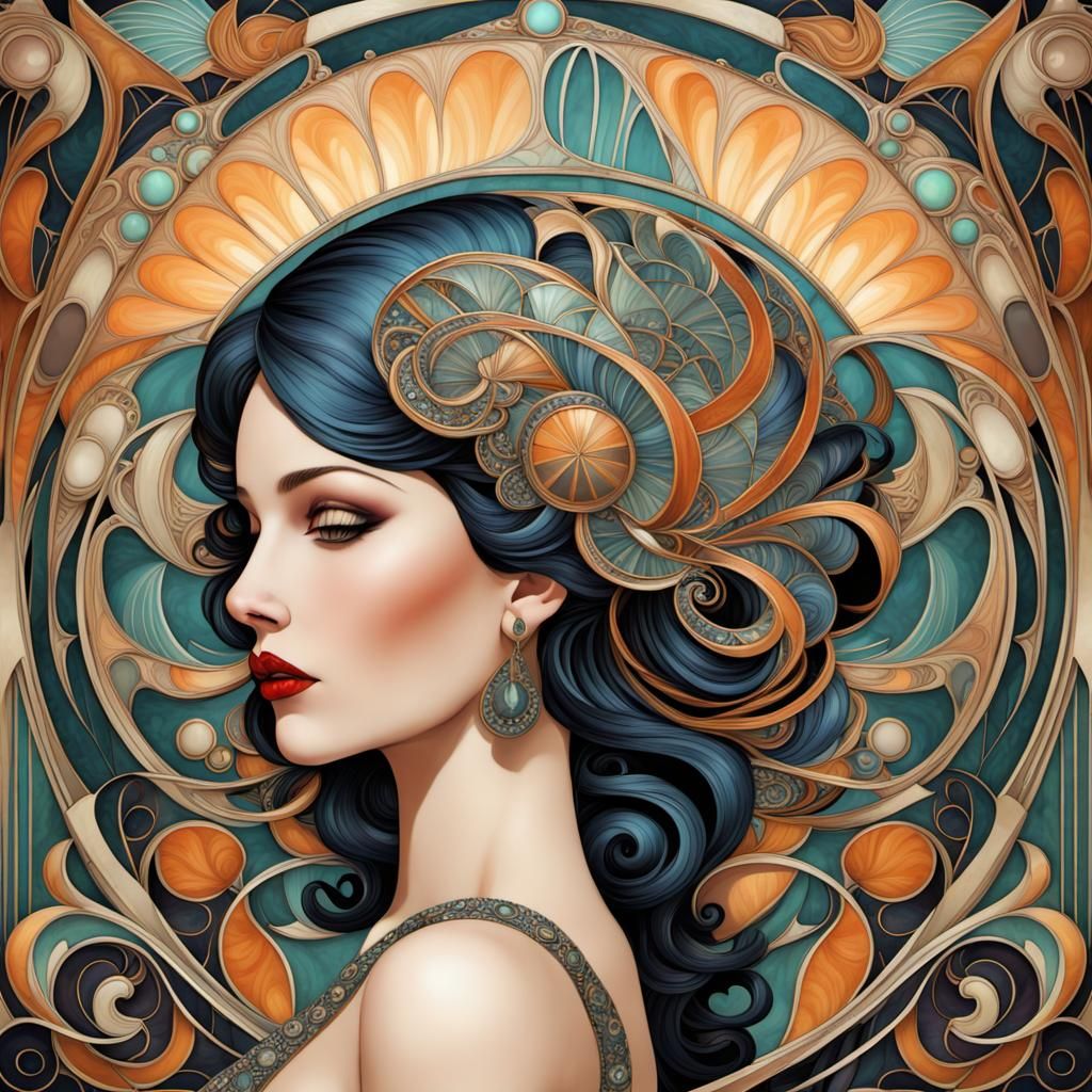 Abstract Art Deco Fractal in Art Nouveau Style