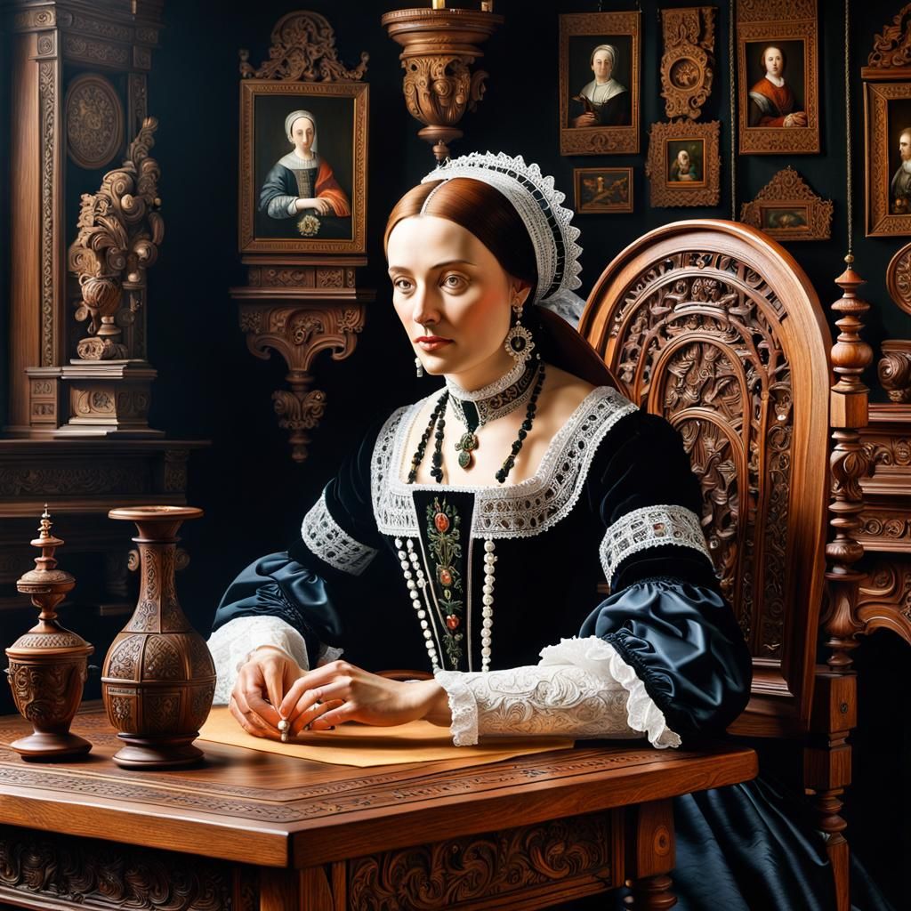 Slavic Woman in Ornate Chair, Old Masters Style